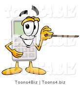 Illustration of a Cartoon Calculator Mascot Holding a Pointer Stick by Toons4Biz