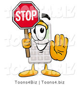 Illustration of a Cartoon Calculator Mascot Holding a Stop Sign by Toons4Biz