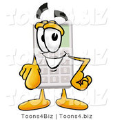 Illustration of a Cartoon Calculator Mascot Pointing at the Viewer by Mascot Junction