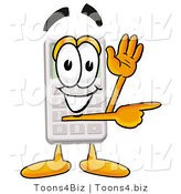 Illustration of a Cartoon Calculator Mascot Waving and Pointing by Mascot Junction