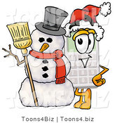 Illustration of a Cartoon Calculator Mascot with a Snowman on Christmas by Mascot Junction