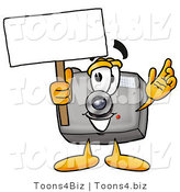 Illustration of a Cartoon Camera Mascot Holding a Blank Sign by Mascot Junction