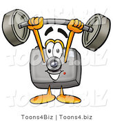 Illustration of a Cartoon Camera Mascot Holding a Heavy Barbell Above His Head by Toons4Biz