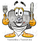 Illustration of a Cartoon Camera Mascot Holding a Knife and Fork by Mascot Junction