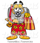 Illustration of a Cartoon Camera Mascot in Orange and Red Snorkel Gear by Mascot Junction