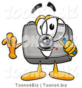 Illustration of a Cartoon Camera Mascot Looking Through a Magnifying Glass by Toons4Biz