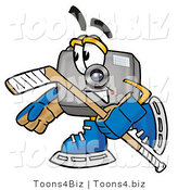 Illustration of a Cartoon Camera Mascot Playing Ice Hockey by Mascot Junction