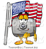 Illustration of a Cartoon Camera Mascot Pledging Allegiance to an American Flag by Toons4Biz