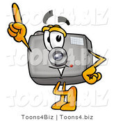 Illustration of a Cartoon Camera Mascot Pointing Upwards by Mascot Junction