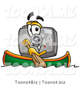 Illustration of a Cartoon Camera Mascot Rowing a Boat by Mascot Junction