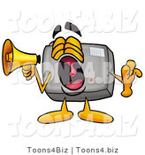 Illustration of a Cartoon Camera Mascot Screaming into a Megaphone by Mascot Junction