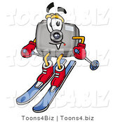 Illustration of a Cartoon Camera Mascot Skiing Downhill by Mascot Junction