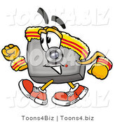 Illustration of a Cartoon Camera Mascot Speed Walking or Jogging by Mascot Junction