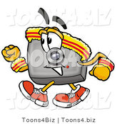 Illustration of a Cartoon Camera Mascot Speed Walking or Jogging by Toons4Biz