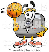 Illustration of a Cartoon Camera Mascot Spinning a Basketball on His Finger by Mascot Junction