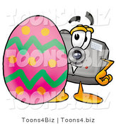 Illustration of a Cartoon Camera Mascot Standing Beside an Easter Egg by Mascot Junction