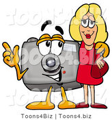 Illustration of a Cartoon Camera Mascot Talking to a Pretty Blond Woman by Toons4Biz