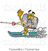 Illustration of a Cartoon Camera Mascot Waving While Water Skiing by Mascot Junction