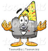 Illustration of a Cartoon Camera Mascot Wearing a Birthday Party Hat by Mascot Junction