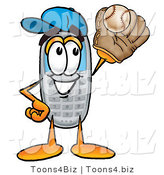 Illustration of a Cartoon Cellphone Mascot Catching a Baseball with a Glove by Mascot Junction