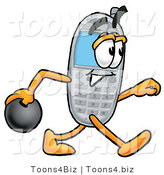 Illustration of a Cartoon Cellphone Mascot Holding a Bowling Ball by Mascot Junction