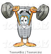Illustration of a Cartoon Cellphone Mascot Holding a Heavy Barbell Above His Head by Toons4Biz