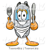 Illustration of a Cartoon Cellphone Mascot Holding a Knife and Fork by Toons4Biz