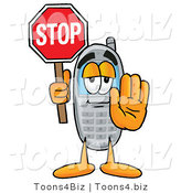 Illustration of a Cartoon Cellphone Mascot Holding a Stop Sign by Toons4Biz
