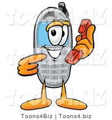 Illustration of a Cartoon Cellphone Mascot Holding a Telephone by Toons4Biz