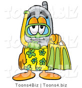 Illustration of a Cartoon Cellphone Mascot in Green and Yellow Snorkel Gear by Mascot Junction