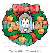 Illustration of a Cartoon Cellphone Mascot in the Center of a Christmas Wreath by Toons4Biz