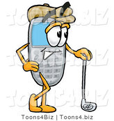 Illustration of a Cartoon Cellphone Mascot Leaning on a Golf Club While Golfing by Mascot Junction