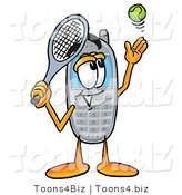 Illustration of a Cartoon Cellphone Mascot Preparing to Hit a Tennis Ball by Mascot Junction