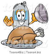 Illustration of a Cartoon Cellphone Mascot Serving a Thanksgiving Turkey on a Platter by Mascot Junction