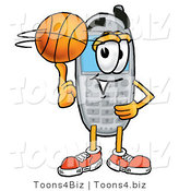 Illustration of a Cartoon Cellphone Mascot Spinning a Basketball on His Finger by Toons4Biz