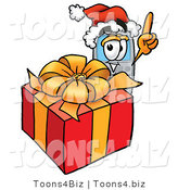 Illustration of a Cartoon Cellphone Mascot Standing by a Christmas Present by Mascot Junction
