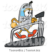 Illustration of a Cartoon Cellphone Mascot Walking on a Treadmill in a Fitness Gym by Toons4Biz