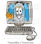 Illustration of a Cartoon Cellphone Mascot Waving from Inside a Computer Screen by Toons4Biz