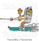 Illustration of a Cartoon Cellphone Mascot Waving While Water Skiing by Mascot Junction