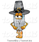 Illustration of a Cartoon Cellphone Mascot Wearing a Pilgrim Hat on Thanksgiving by Toons4Biz