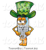 Illustration of a Cartoon Cellphone Mascot Wearing a Saint Patricks Day Hat with a Clover on It by Mascot Junction