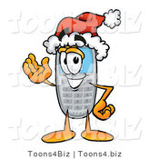 Illustration of a Cartoon Cellphone Mascot Wearing a Santa Hat and Waving by Mascot Junction
