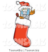 Illustration of a Cartoon Cellphone Mascot Wearing a Santa Hat Inside a Red Christmas Stocking by Mascot Junction