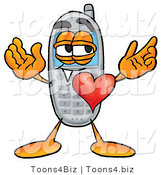 Illustration of a Cartoon Cellphone Mascot with His Heart Beating out of His Chest by Toons4Biz