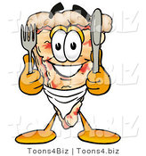 Illustration of a Cartoon Cheese Pizza Mascot Holding a Knife and Fork by Mascot Junction