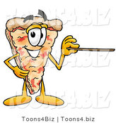 Illustration of a Cartoon Cheese Pizza Mascot Holding a Pointer Stick by Mascot Junction