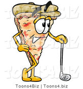 Illustration of a Cartoon Cheese Pizza Mascot Leaning on a Golf Club While Golfing by Mascot Junction