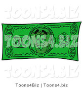 Illustration of a Cartoon Cheese Pizza Mascot on a Dollar Bill by Mascot Junction