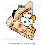 Illustration of a Cartoon Cheese Pizza Mascot Peeking Around a Corner by Mascot Junction