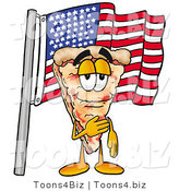 Illustration of a Cartoon Cheese Pizza Mascot Pledging Allegiance to an American Flag by Toons4Biz